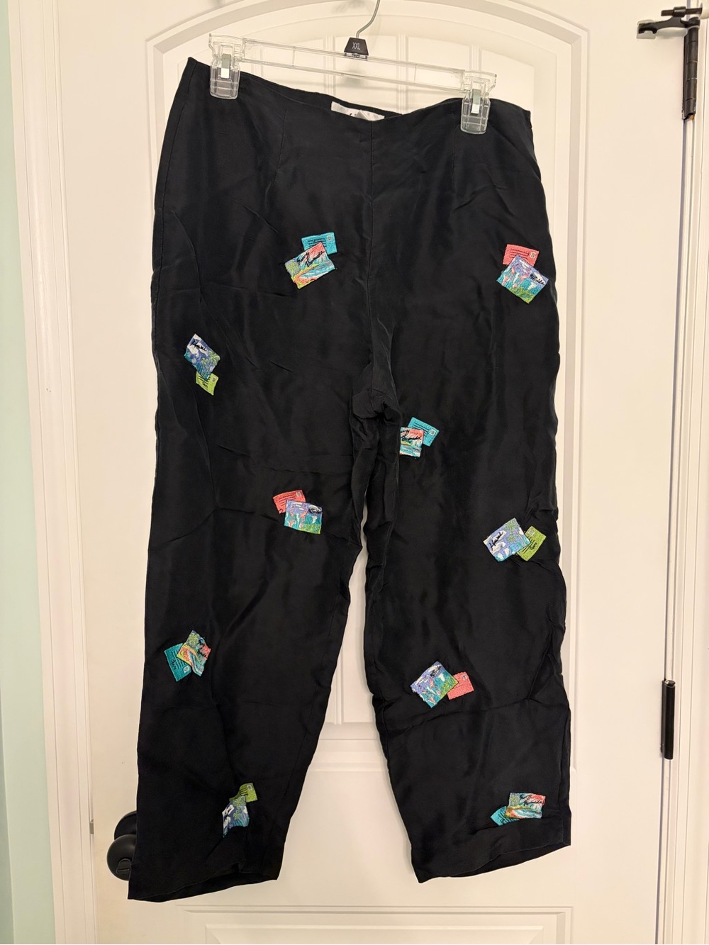 Black Women's Pants with Colorful Patch Accents